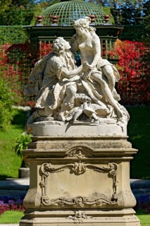 Sculpture of lovers Venus and Adonis, Rococo style, east parterre, park of Linderhof Castle, UNESCO