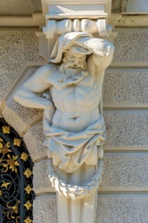 Atlant on the façade of the south side of Linderhof Castle, Neo Rococo, UNESCO World Heritage Site,