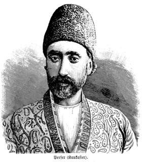 Persian from Caucasia, portrait of a middle-aged man, face, full beard, headgear, coat with