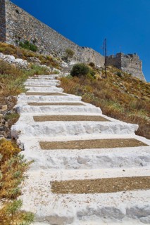 Stone steps leading to the castle on the hill, Pandeli Castle, Castle, Leros Fortress, St John's