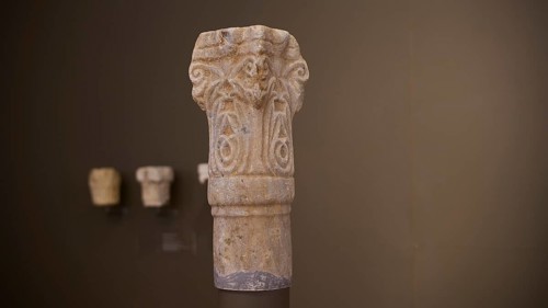Decorated capital of an ancient column, exhibited in a museum, Archaeological Museum, Agia Marina,