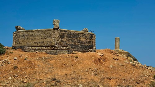 Abandoned concrete structure on a dry hill under a clear sky, Lost Place, Air Defence Position,