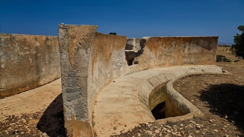 Abandoned concrete ruins under a clear sky, Lost Place, Air Defence Position, Aerophone, Parabolic