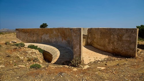 Abandoned concrete walls in dry environment, Lost Place, Air Defence Position, Aerophone, Parabolic
