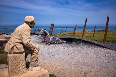 Sculpture by Bill Pendell MM, British World War II veteran, looking back at himself in the Battle