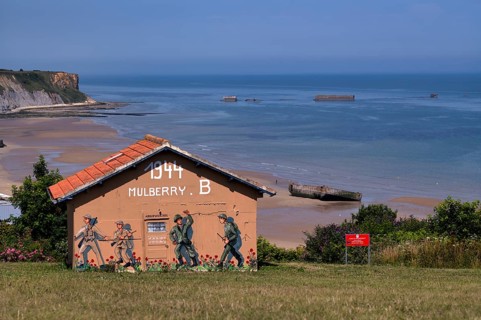 Shack depicting the Allied landing, Phoenix Caissons, caissons, concrete boxes, were used in the