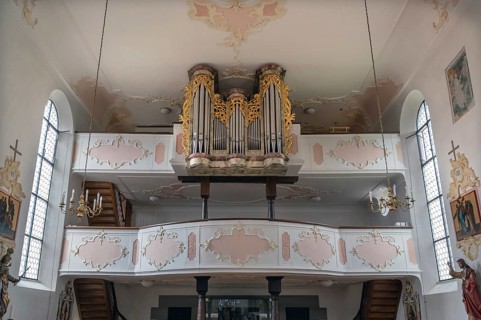 Organ loft of the parish church of St Martin, Sipplingen, Baden-Württemberg, Germany
