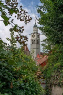 Tower of Überlingen Minster, St Nicholas, built in 1350 and 1576 in the late Gothic style,