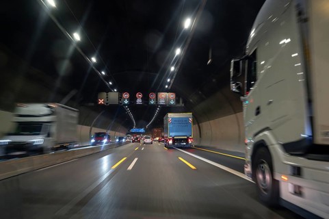 Traffic in the Engelberg Tunnel on the A 81 motorway, Baden-Württemberg, Germany