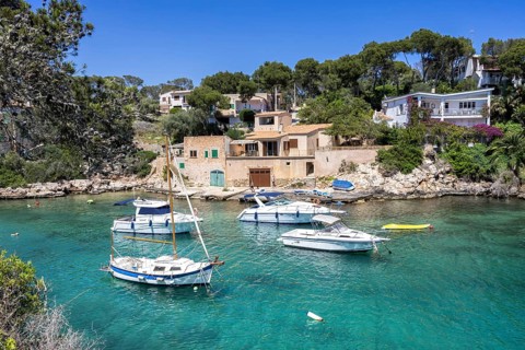 Bay of Cala Figuera on Majorca with boats holiday by the sea trip in Cala Figuera, Spain