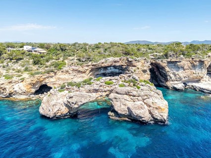 Es Pontas rock gate near Cala Santanyi on the island of Majorca in the Mediterranean Sea,
