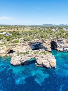 Es Pontas rock gate near Cala Santanyi on the island of Majorca in the Mediterranean Sea,