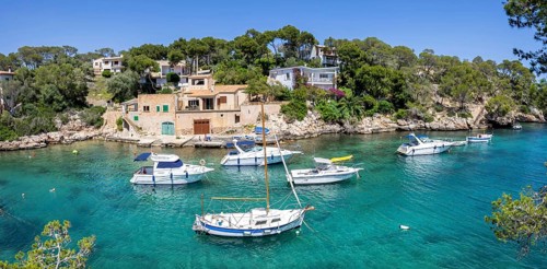 Bay of Cala Figuera on Majorca with boats holiday by the sea travel panorama in Cala Figuera, Spain