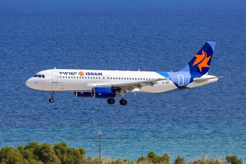 An Israir Airbus A320 aircraft with the registration 4X-ABX at Rhodes Airport, Greece
