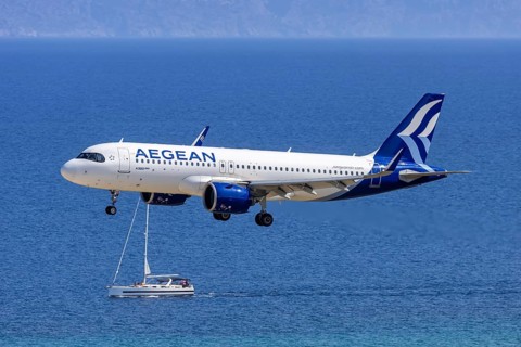 An Airbus A320neo aircraft of Aegean Airlines with the registration SX-NEM at Rhodes Airport,