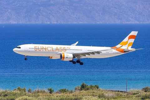 An Airbus A330-900neo aircraft of Sunclass Airlines with the registration number OY-VKO at Rhodes