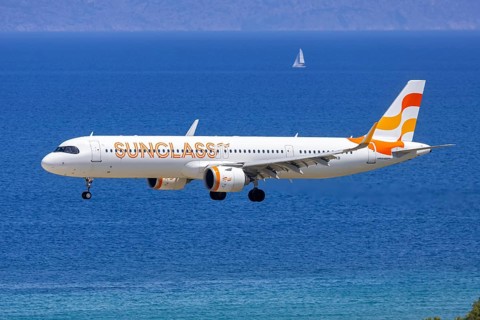 An Airbus A321neo aircraft of Sunclass Airlines with the registration number OY-VKB at Rhodes
