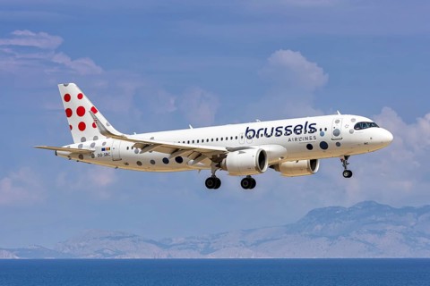A Brussels Airlines Airbus A320neo aircraft with the registration number OO-SBC at Rhodes Airport,