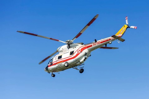 Poland Air Force PZL-Swidnik W3 Sokol military helicopter with licence plate 1018 at the airport in