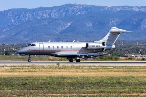 A Bombardier Challenger 350 aircraft of VistaJet with the registration number 9H-VCQ at Palma de