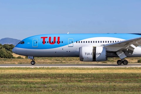 A TUI Boeing 787-8 Dreamliner aircraft with the registration G-TUIB at Palma de Majorca Airport,