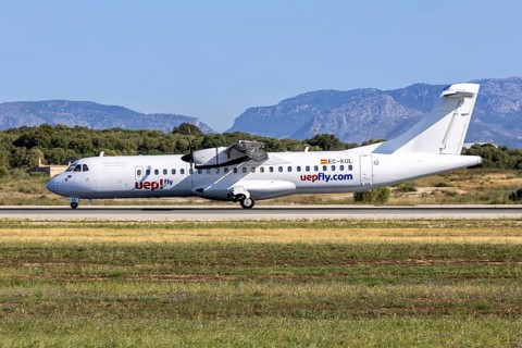 An ATR 72-500 aircraft from Uep! Fly with the registration EC-KUL at Palma de Majorca Airport,