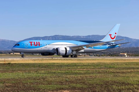 A TUI Boeing 787-8 Dreamliner aircraft with the registration G-TUII at Palma de Majorca Airport,