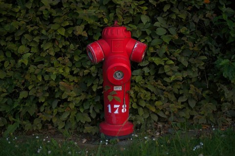 Hydrant, red, Bayeux, Normandy, Calvados, France