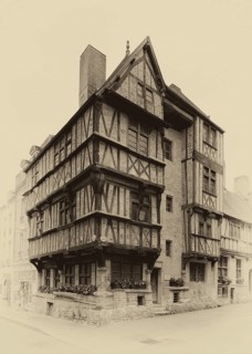 Historic half-timbered house, Maison à pans de bois de la rue des Cuisiniers, old town, black and