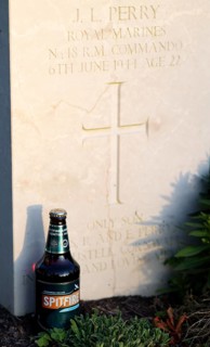 Bottle of Spitfire Kentish Ale, beer, at a gravestone, war graves, military graves, British and