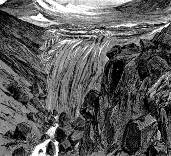 Rhine spring originates from an Alpine glacier, rocky mountain landscape, glacier melt, glacier