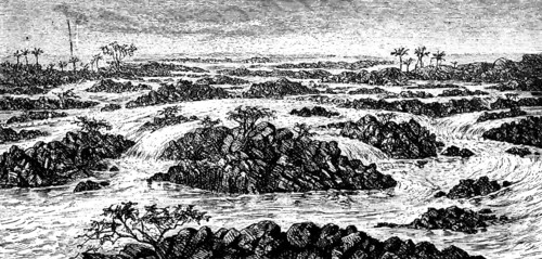Upper course of the Nile with cataracts, rapids, waterfalls, islands, river landscape, geology,
