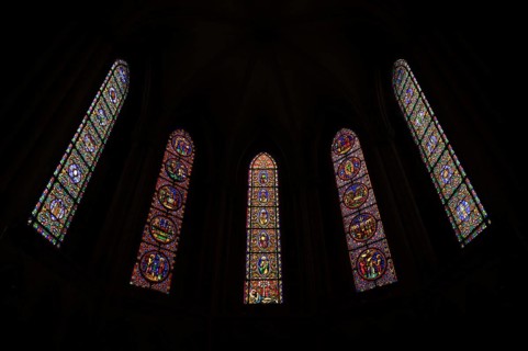 Interior view, stained glass window, coloured stained glass window, ambulatory, Cathédrale