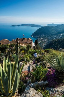 Picturesque mountain village overlooking the sea, Jardin Exotique, Èze, Cote d'Azur,