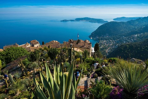 Picturesque mountain village overlooking the sea, Jardin Exotique, Èze, Cote d'Azur,