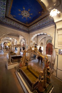Children's palanquins in the Mehrangarh or Meherangarh fort, Jodhpur, Rajasthan, India