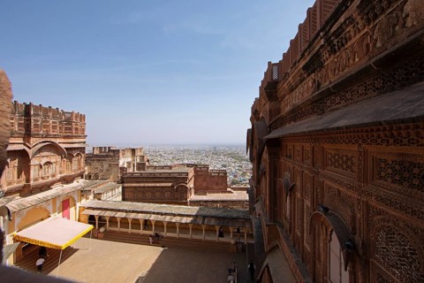 Mehrangarh or Meherangarh fortress, city view of Jodhpur from behind, Rajasthan, India