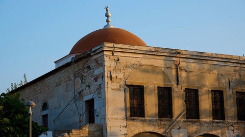 Defter-dar Mosque, Eleftherias Square, Historic building with red dome and old stone walls in the