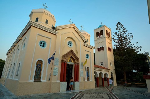 Church, Panagia Agia Paraskevi, A traditional church with bell tower under a clear evening sky, Kos