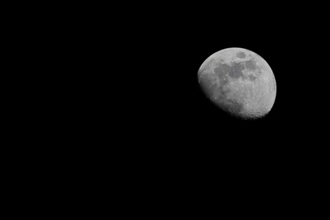 Moon (Luna), half moon in front of black sky, waxing moon, Wilnsdorf, North Rhine-Westphalia,