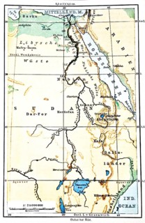 The Nile, historical geographical map, topography, latitude and longitude, scale, distance in