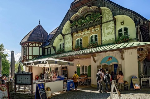 Castle restaurant Zur Neuen Burg at Neuschwanstein Castle, fairytale castle of King Ludwig II,