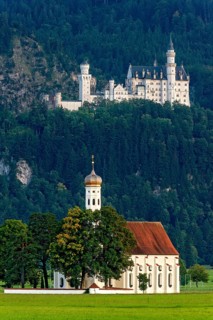 Pilgrimage church of St Coloman, Baroque, Neuschwanstein Castle by King Ludwig II, fairytale castle