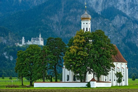 Pilgrimage church of St Coloman, Baroque, Neuschwanstein Castle by King Ludwig II, fairytale castle