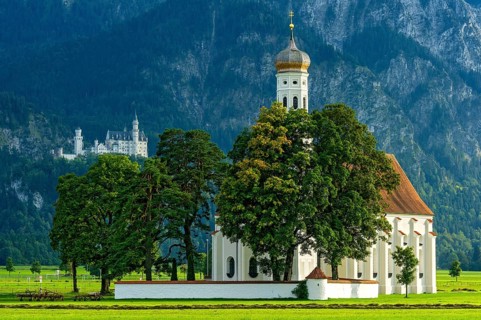 Pilgrimage church of St Coloman, Baroque, Neuschwanstein Castle by King Ludwig II, fairytale castle