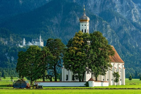 Pilgrimage church of St Coloman, Baroque, Neuschwanstein Castle by King Ludwig II, fairytale castle