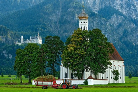 Pilgrimage church of St Coloman, Baroque, Neuschwanstein Castle by King Ludwig II, fairytale castle