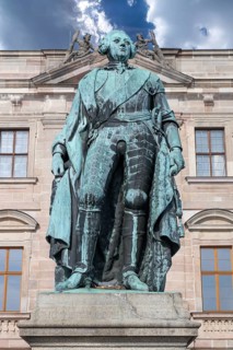 Sculpture of Friedrich Margrave of Brandenburg, founder of Erlangen University, Schlossplatz,