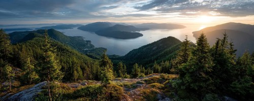 Beautiful Panoramic View of Canadian Nature Landscape from the top of the Mountain during a sunny