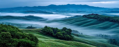 Beautiful foggy landscape in Tuscany, Italy, AI generated